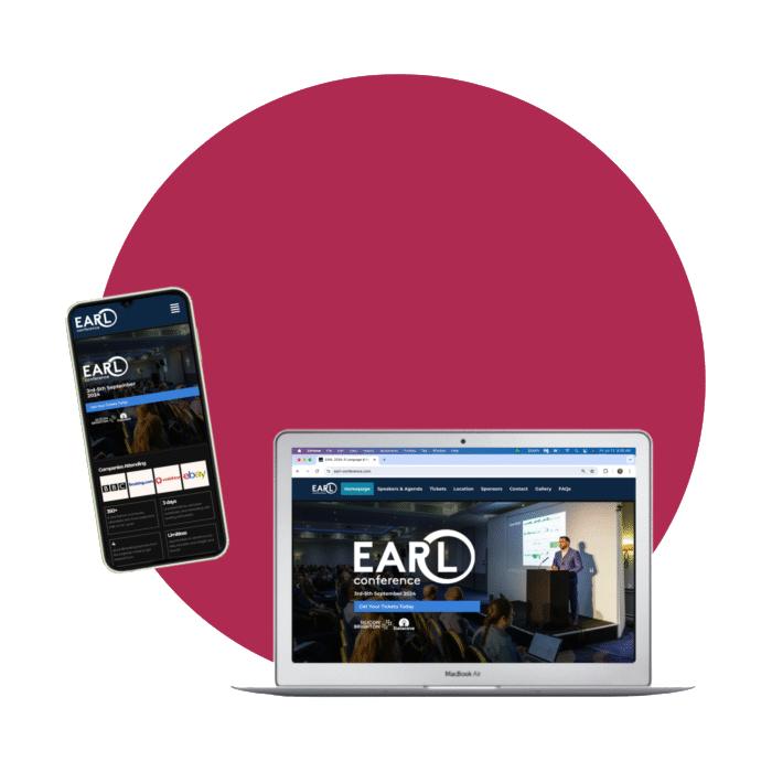 A smartphone and laptop displaying The EARL Conference website.